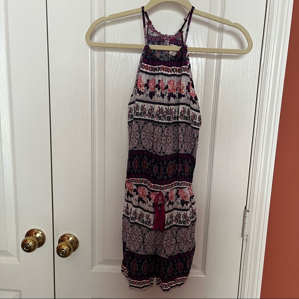 Purple, floral, romper, slightly damaged (see last picture)